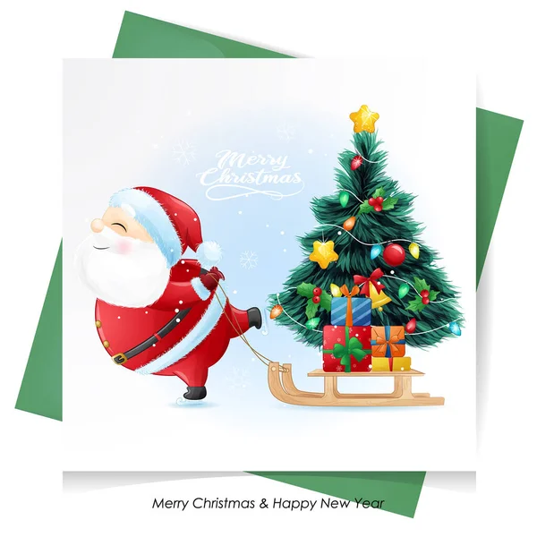Roztomilé Doodle Santa Claus Pro Vánoce Akvarelem Ilustrace — Stockový vektor
