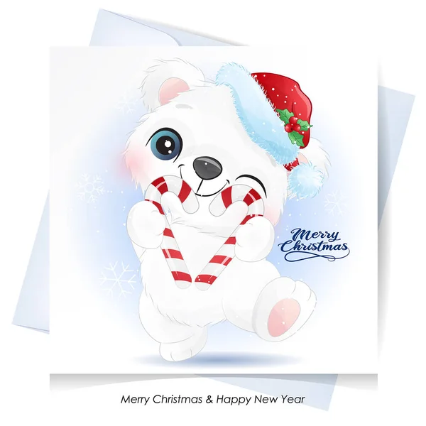 Χαριτωμένο Αρκουδάκι Για Χριστούγεννα Ακουαρέλα Εικονογράφηση — Διανυσματικό Αρχείο