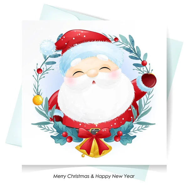Cute Doodle Santa Claus Boże Narodzenie Ilustracją Akwarela — Wektor stockowy