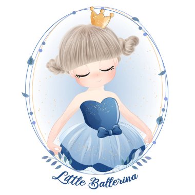Suluboya resimli şirin küçük kız balerin.