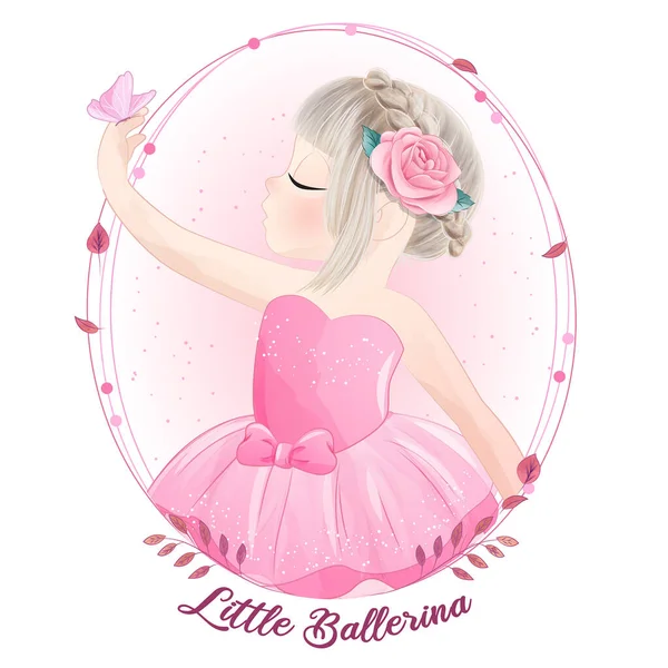 Cute Little Girl Ballerina Watercolor Illustration — Stock Vector