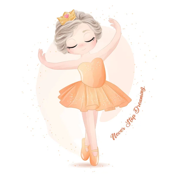 Cute Little Girl Ballerina Watercolor Illustration — Stock Vector