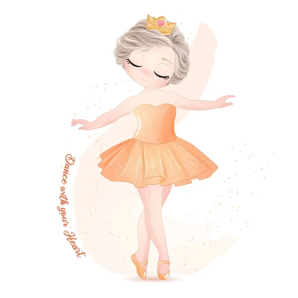 Cute Little Girl Ballerina Watercolor Illustration — Stock Vector