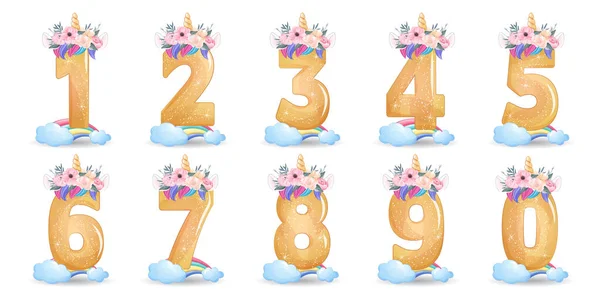 Numaralandırma çizimi olan şirin karalama tek boynuzlu atı.