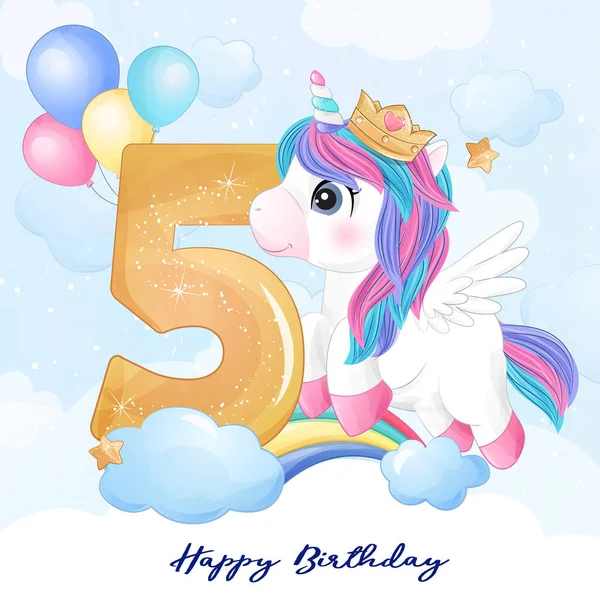 Cute Doodle Unicorn Numbering Illustration — Stock Vector