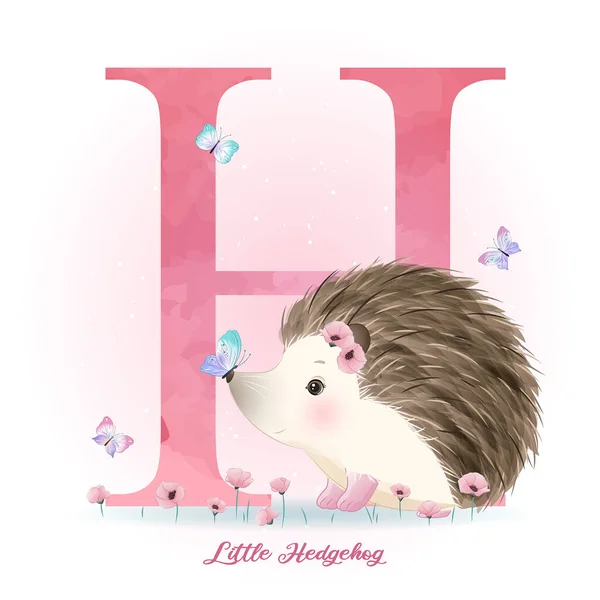 Hedgehog Lindo Garabato Con Ilustración Acuarela — Vector de stock
