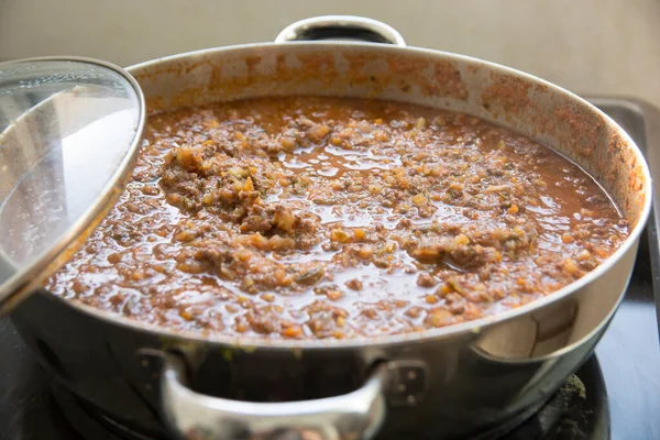 Salsa Boloñesa Tradicional Casera Rag Allá Bolognese Una Olla — Foto de Stock