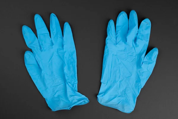 Пара Синих Медицинских Гигиенических Защитных Перчаток Черном Фоне — стоковое фото