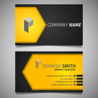 Modern yaratıcı basit iş kartı siyah ve sarı çokgen şablon vektörü