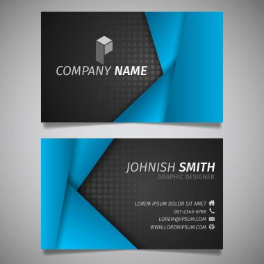 Modern yaratıcı basit iş kartı siyah ve mavi çokgen şablon vektörü