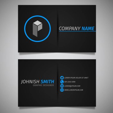 Modern yaratıcı basit iş kartı siyah ve mavi şablon vektör tasarımı