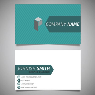 Klasik çizgi çokgeni basit basit iş kartı beyaz ve yeşil şablon vektörü