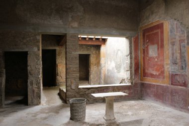 Pompei, scavi della citt ricoperta di lava nell 'eruzione del 79 d.C. Gli scavi hanno riportato alla luce intere abitazioni con suppellettili ancora intatte e splendidi affreschi