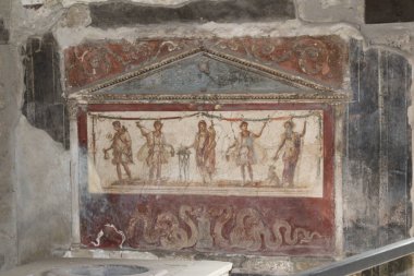 Pompei, scavi della citt ricoperta di lava nell 'eruzione del 79 d.C. Gli scavi hanno riportato alla luce intere abitazioni con suppellettili ancora intatte e splendidi affreschi