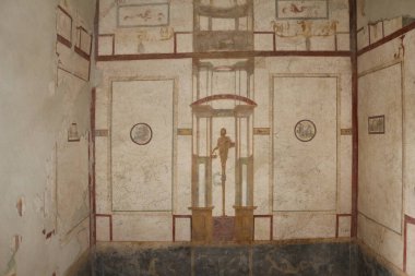 Pompei, scavi della citt sommersa dalla lava nell 'eruzione del Vesuvio nel 79 D.C. Gli scavi hanno portato alla luce intere case con arredi ancora intatti e splendidi affreschi