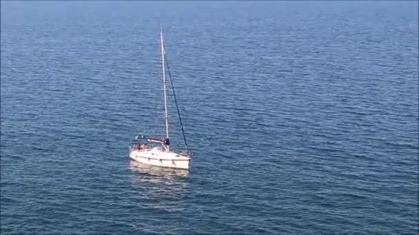 Sailboat Sails Calm Sea Sails Lowered — Stock Video