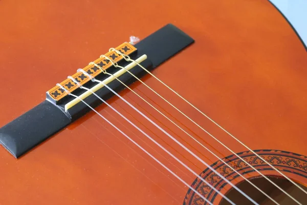 Klassisk Gitarr Närbild Gitarr Närbild Detaljer — Stockfoto
