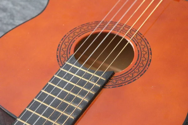 Klassisk Gitarr Närbild Gitarr Närbild Detaljer — Stockfoto