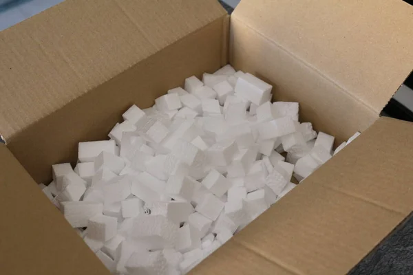 Cardboard Box Containing Pieces Polystyrene Packaging — Stock Photo, Image