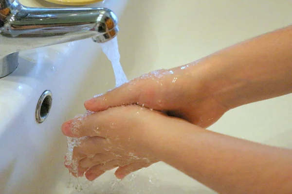 Para Evitar Coronavírus Lave Mãos Frequentemente Com Água Sabão Higienizante — Fotografia de Stock