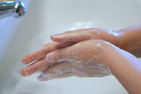 Prevent Coronavirus Wash Your Hands Frequently Water Sanitizing Soap Rub — Stock Photo, Image