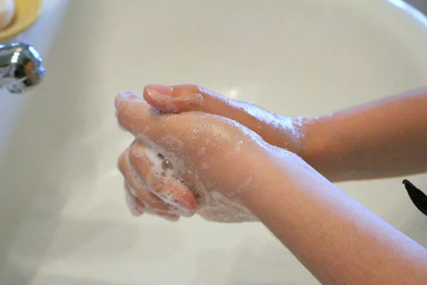 Prevent Coronavirus Wash Your Hands Frequently Water Sanitizing Soap Rub — Stock Photo, Image