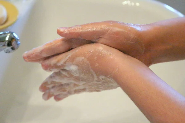 Para Evitar Coronavírus Lave Mãos Frequentemente Com Água Sabão Higienizante — Fotografia de Stock