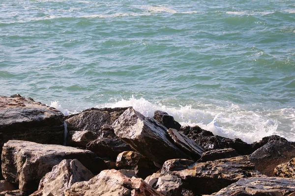 Marine Panorama Photographed Bari Waterfront Water Little Waves Foam — Stock Photo, Image