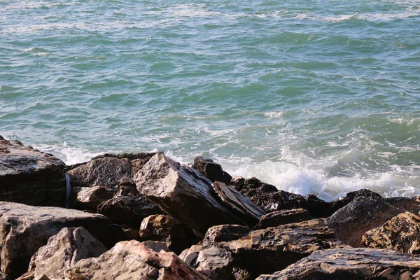 Meerespanorama Fotografiert Von Der Uferpromenade Von Bari Wasser Mit Kleinen — Stockfoto