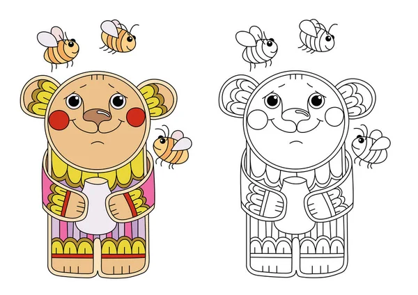 Coloriage Pour Enfants Adultes Image Montre Ours Mignon Avec Tonneau — Image vectorielle