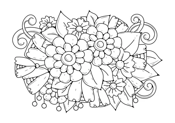 Раскраска Детей Взрослых Черно Белый Цветочный Узор Татуировка Хенны Рисунок — стоковый вектор