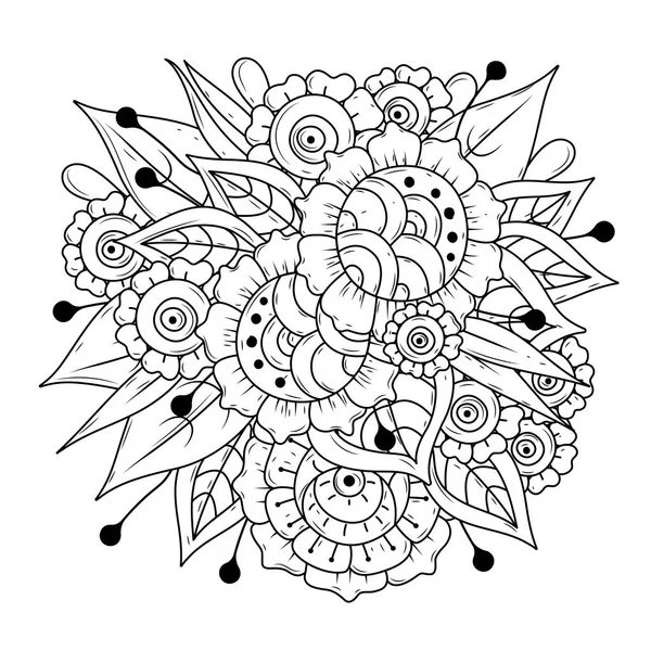 Раскраска Детей Взрослых Черно Белый Цветочный Узор Татуировка Хенны Рисунок — стоковый вектор