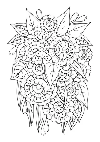 Livre Colorier Pour Enfants Adultes Motif Floral Noir Blanc Tatouage — Image vectorielle