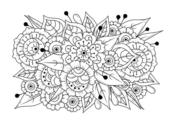 Livre Colorier Pour Enfants Adultes Motif Floral Noir Blanc Tatouage — Image vectorielle