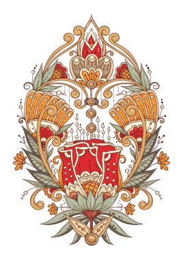 Vektör çiçek tasarım elementi. Süslü püslü bir sanat. Güzel çiçekler. İç tasarım, kumaş ve nakış üzerine baskı yapmak için kullanılabilir.