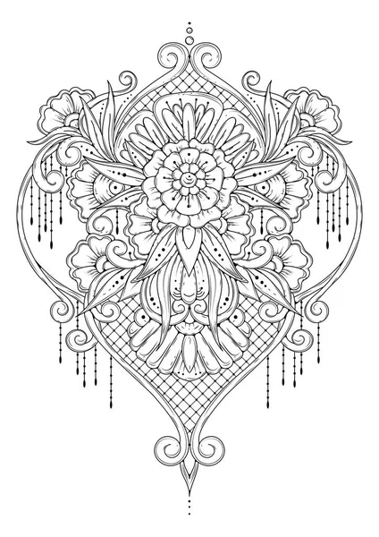 Absztrakt Fekete Fehér Virágdísz Használható Tetoválásra Henna Rajzolásra Tervezésre Szövetre — Stock Vector