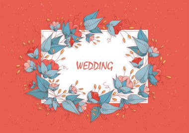 Soyut çiçekli tebrik kartı. Düğün, doğum günü ve diğer tatiller için davetiye olarak kullanılabilir, ve yaz arkaplanı olarak, ve kumaş baskısı olarak.. 