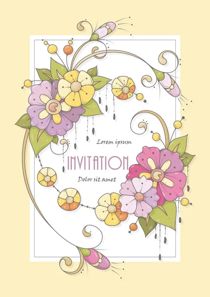 Grußkarte Mit Abstrakten Blumen Sie Kann Als Einladungskarte Für Hochzeiten — Stockvektor
