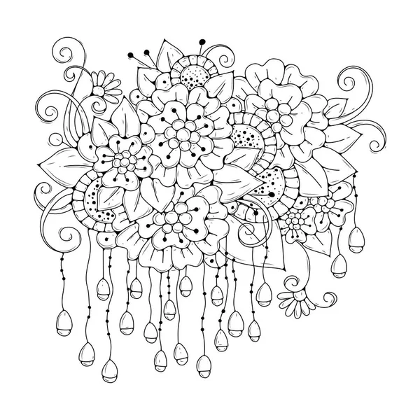 Coloriage Pour Adultes Enfants Âgés Motif Floral Abstrait Noir Blanc — Image vectorielle