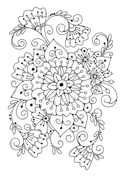 Сторінка Розмальовки Дорослих Старших Дітей Чорно Білий Абстрактний Квітковий Візерунок — стоковий вектор