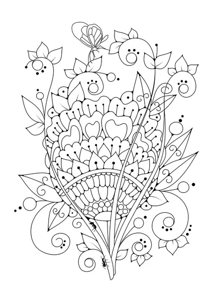 Coloriage Pour Adultes Enfants Âgés Motif Floral Abstrait Noir Blanc — Image vectorielle