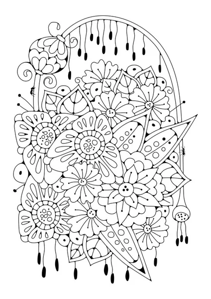 Desenho Para Colorir Para Crianças Adultas Mais Velhas Padrão Floral — Vetor de Stock