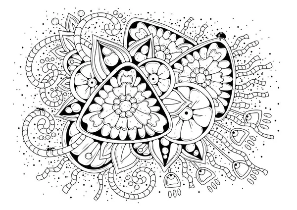 Coloriage Pour Adultes Enfants Âgés Motif Floral Abstrait Noir Blanc — Image vectorielle