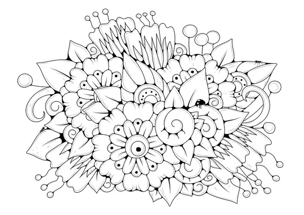 Coloriage Pour Adultes Enfants Âgés Motif Floral Abstrait Noir Blanc — Image vectorielle