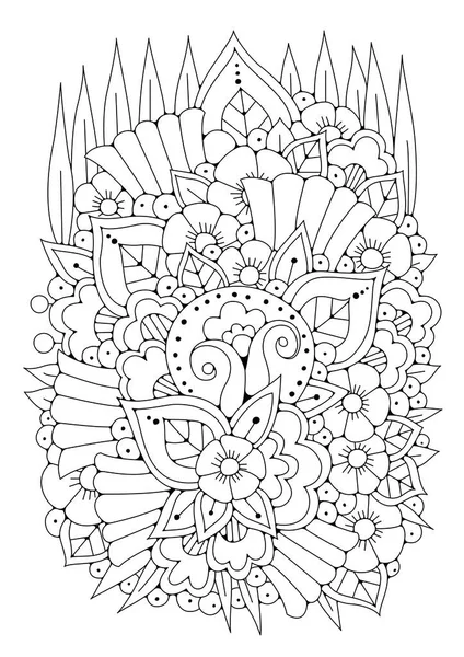 Black White Floral Ornament Coloring Page Children Adults Vector Monochrome — Stock Vector