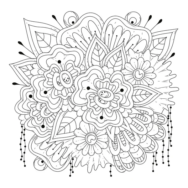 Página Para Colorear Con Flores Perlas Fondo Blanco Negro Ilustración — Vector de stock