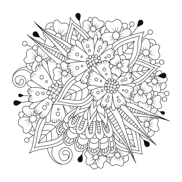 Square Coloring Page Large Small Abstract Flowers Black White Background — Stock Vector