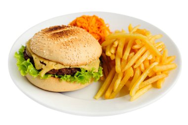 Lezzetli hamburger ve patates kızartması. Fast food.