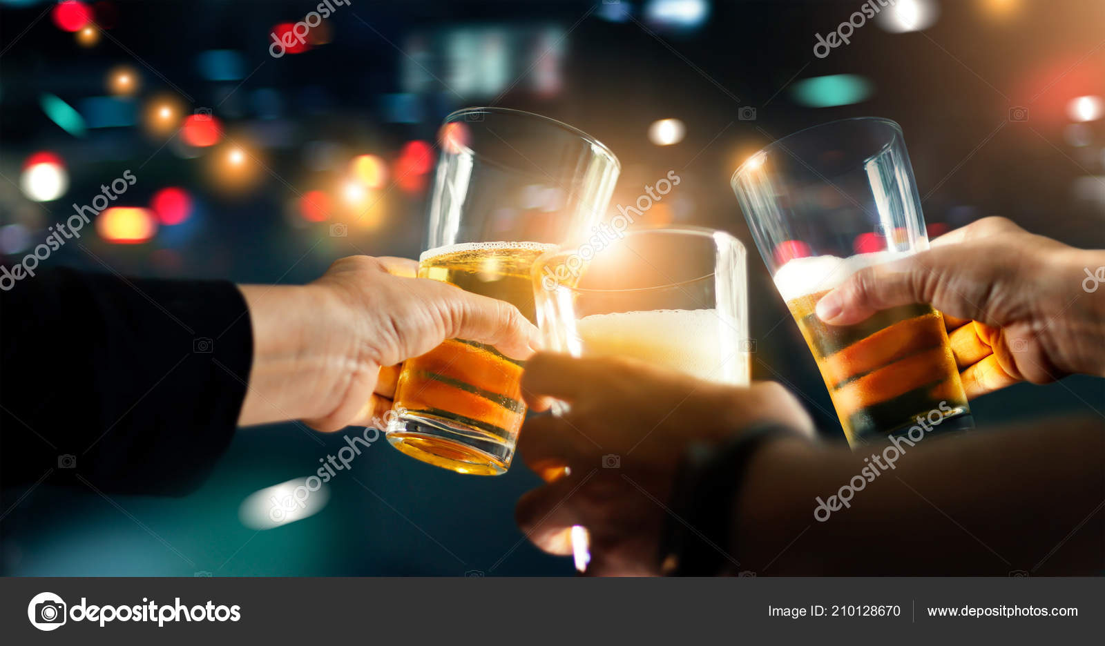 Cheers Clinking Friends Beer Drink Party Night Work Colorful Blur Stock Photo By C Ipopba