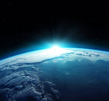 Mavi gezegeni uzaydan yükselen güneş ile görünümünü. Nasa tarafından döşenmiş bu görüntü unsurları.